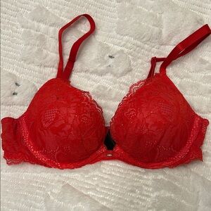 Victoria's Secret Vibrant Red Lace Plunge Push Up Bra